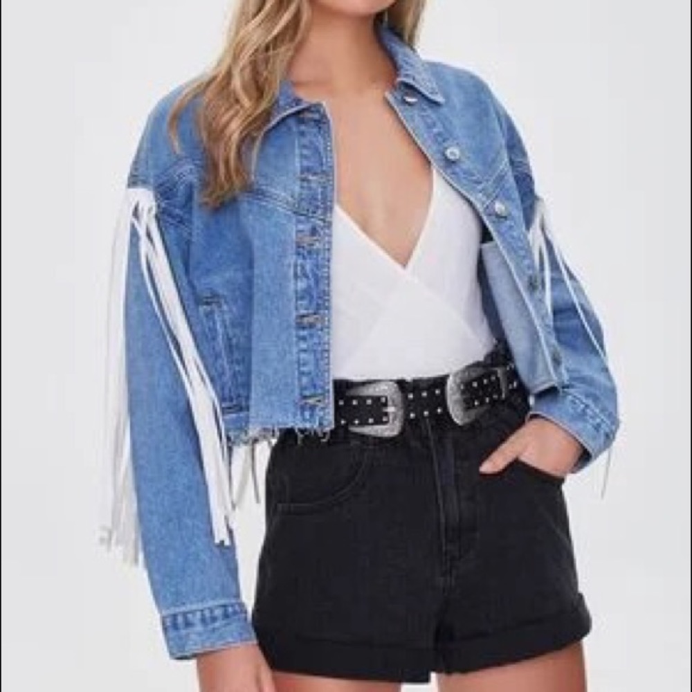 Cropped Fringe Jean Jacket